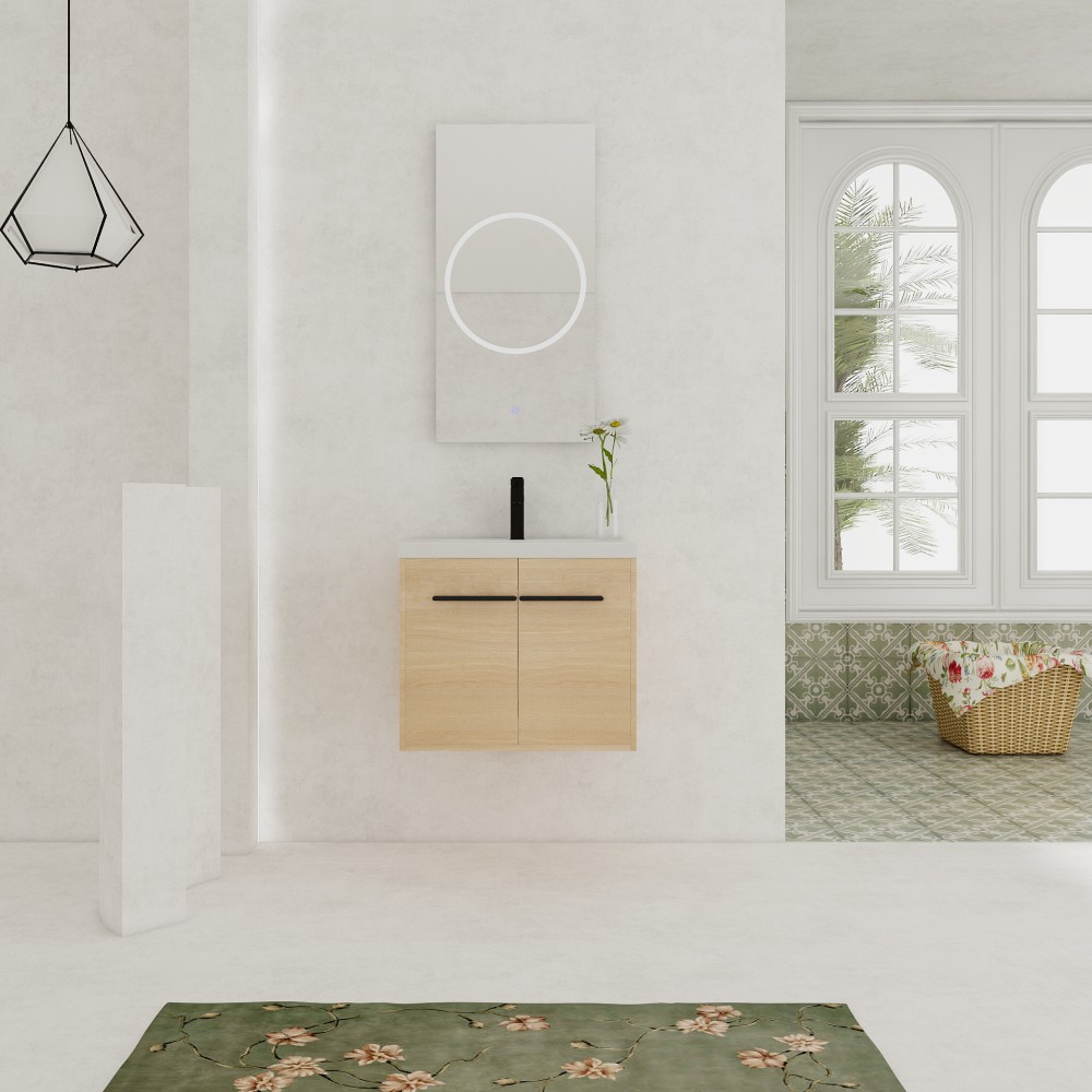 LEVISTAR Oak 24 Inch Bathroom Vanity with resin Countertop Sink