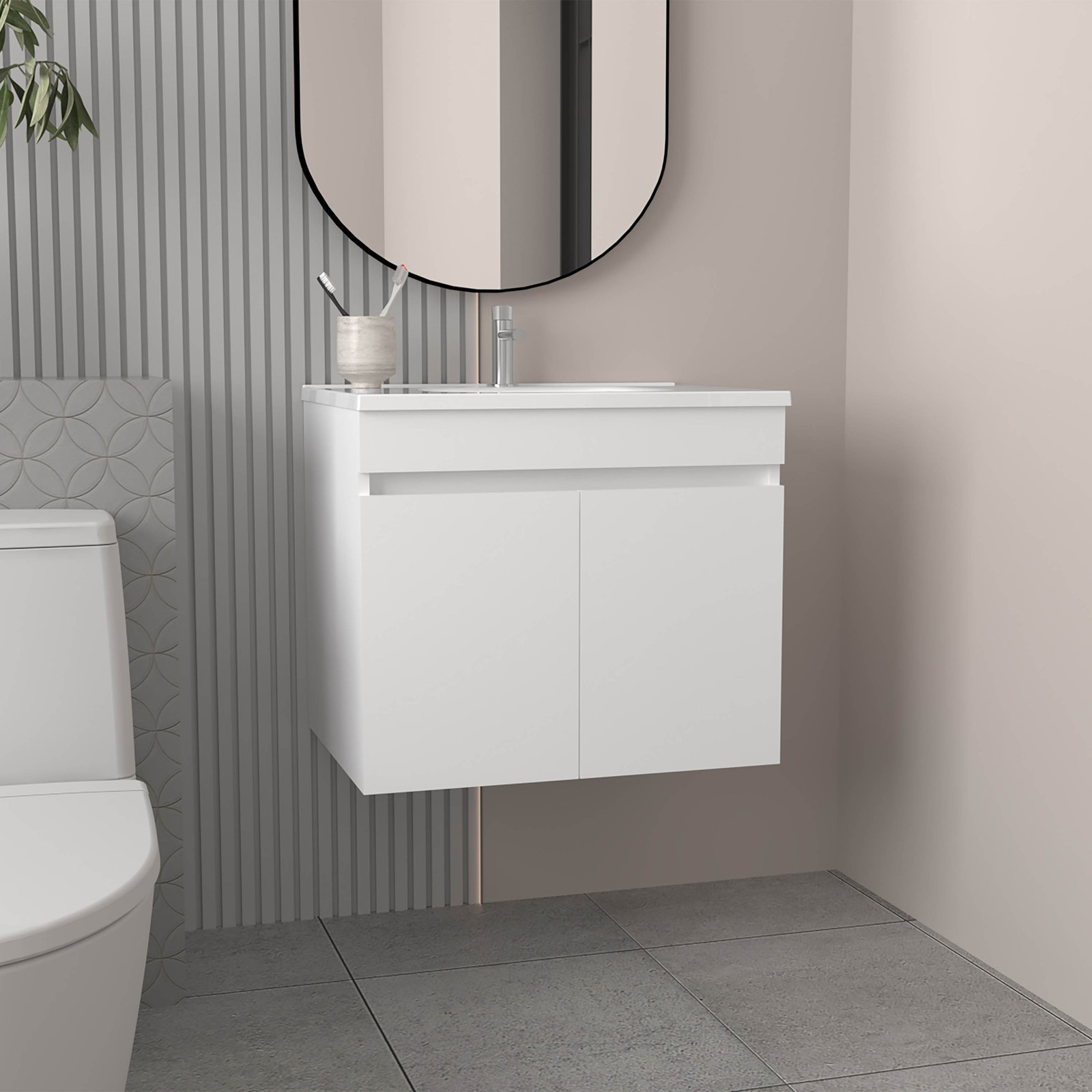 Bathroom Vanity with Sink, 2 Doors & 2 Shelves, White, 23.2″W