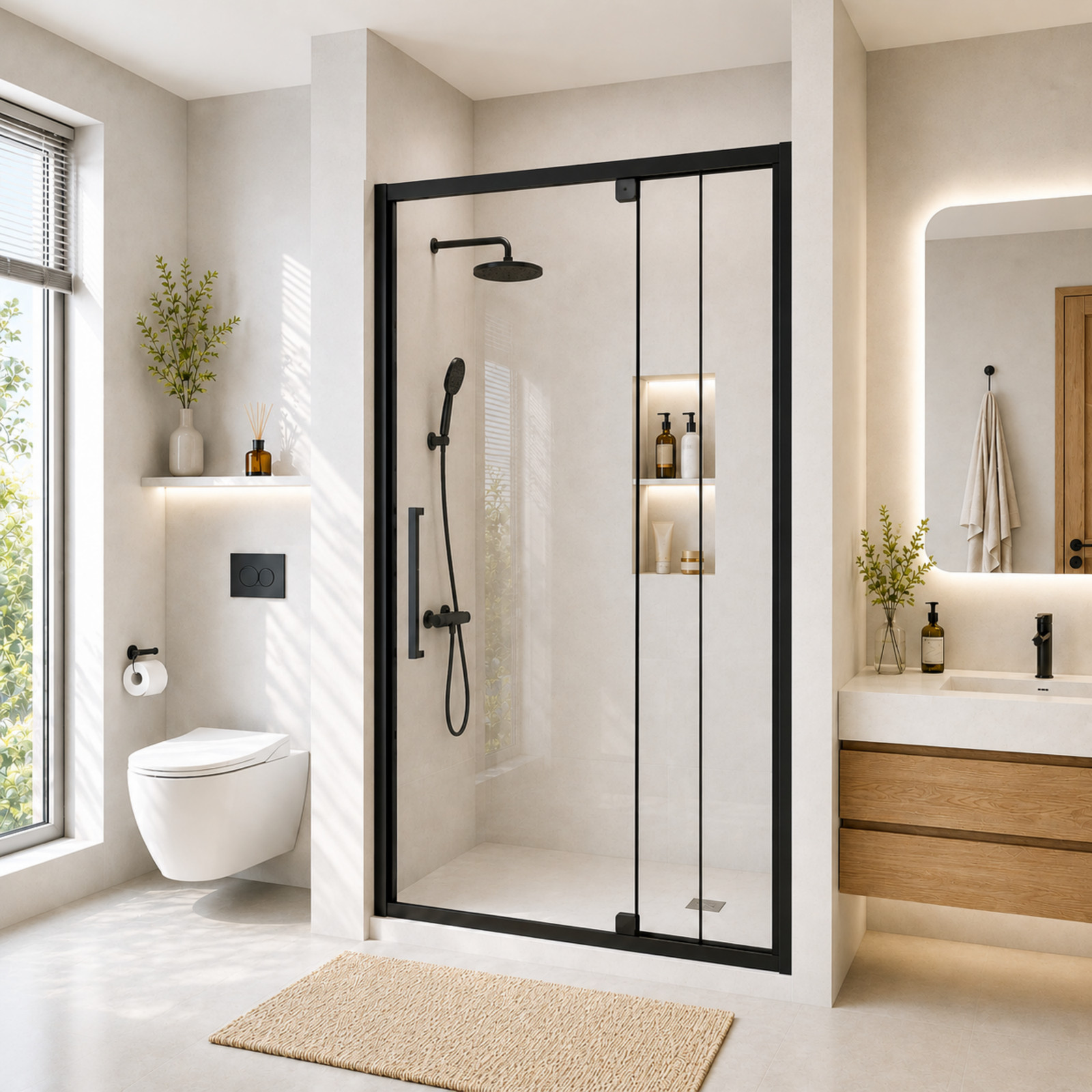 Semi-Frameless Pivot Hinged Glass Shower Door 44-48″ W x 72″ H