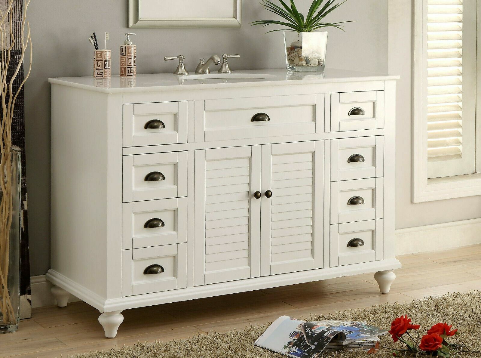 49 inch Glennville White Quartz Top Bathroom Vanity 28327W-QT