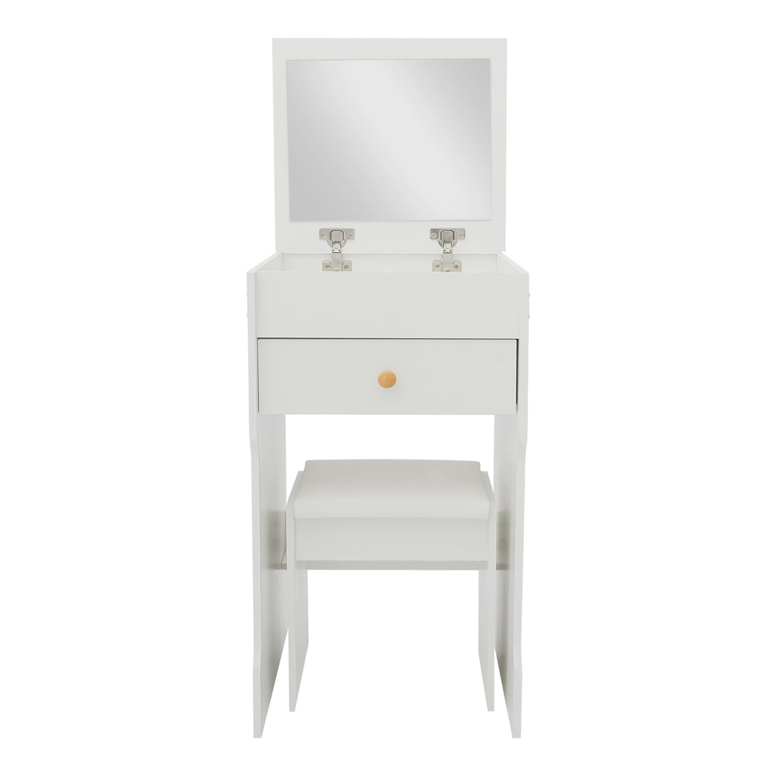 3-in-1 Flip Top Makeup Vanity Desk with Mirror Drawer and Cushioned Stool White