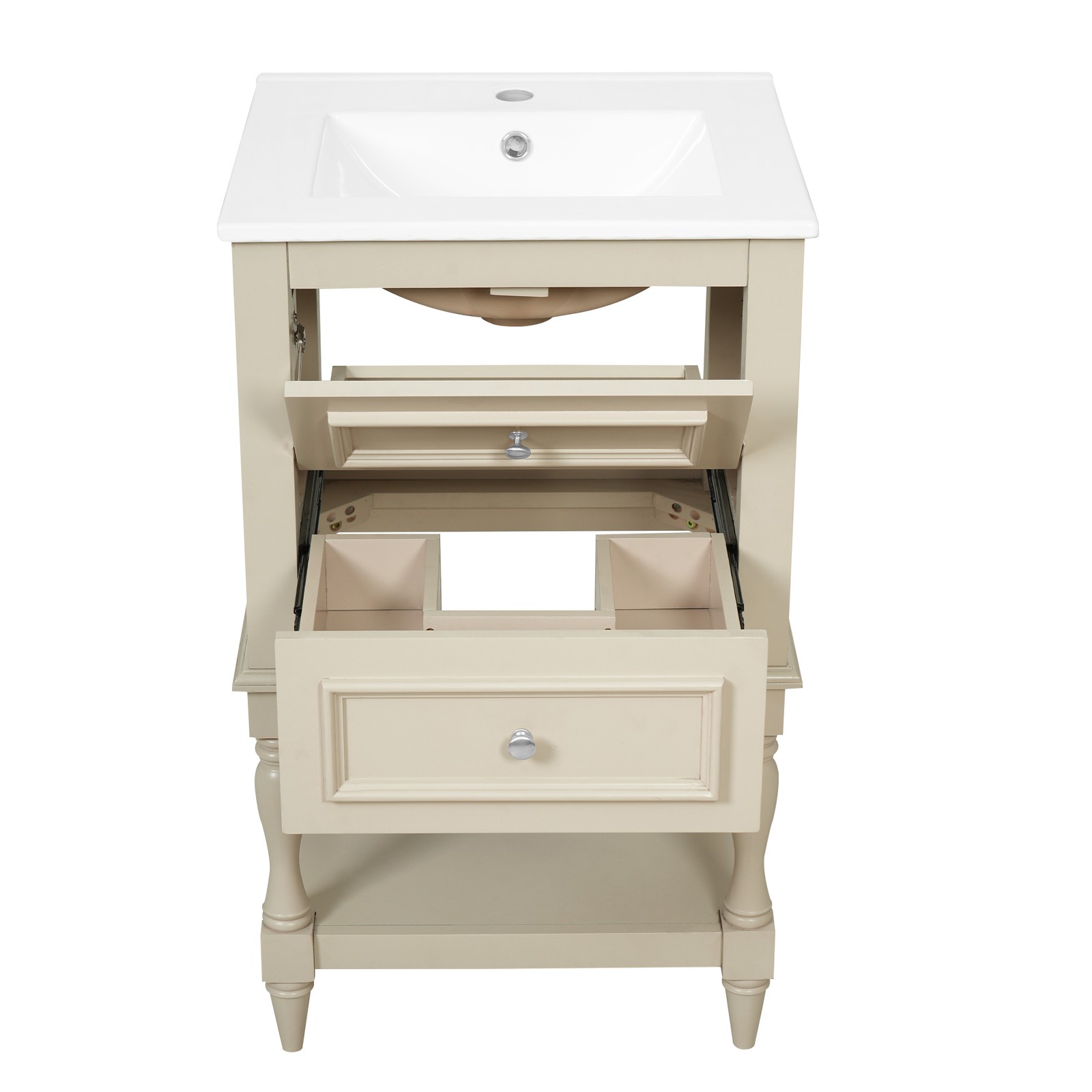 FUNIDEE 20” Bathroom Vanity Set Storage Cabinet with Ceramic Sink Combo Beige