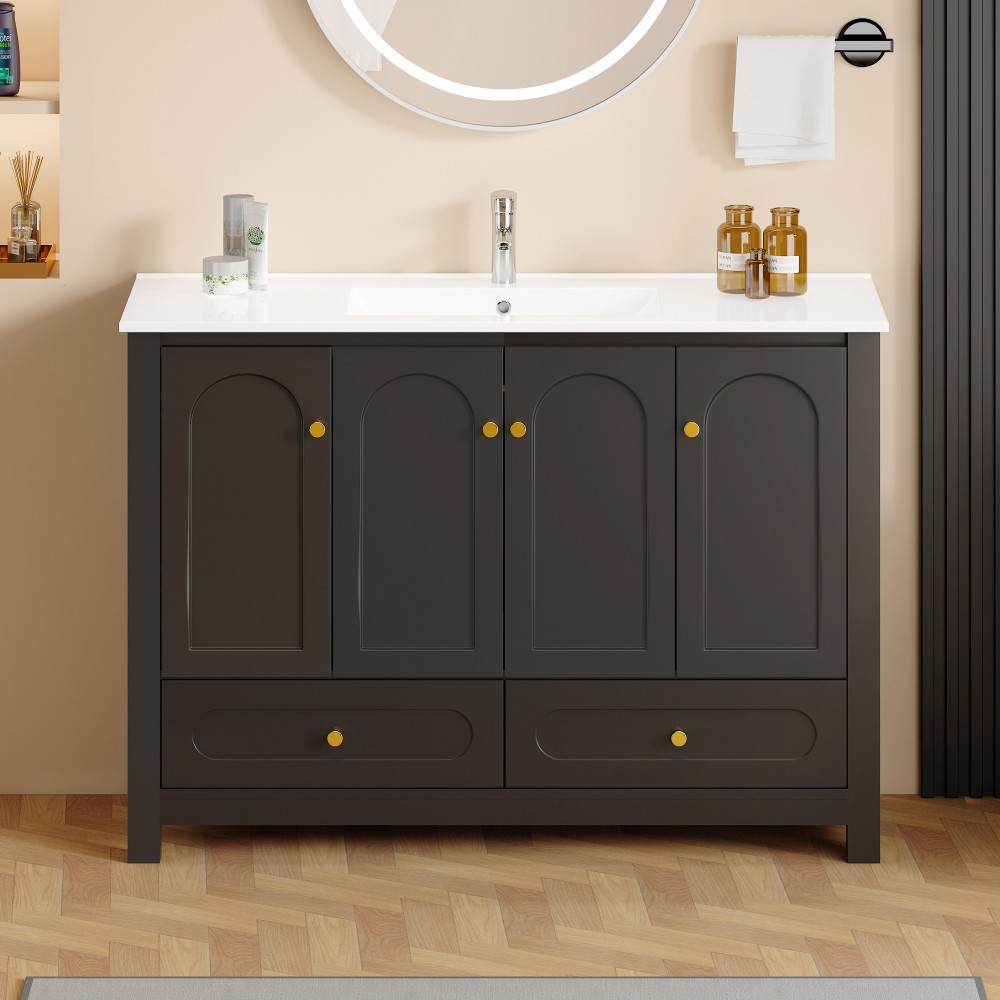 48″ Bathroom Vanity w/Sink,Freestanding Vanity Storage Cabinet,2 Drawers,4 Doors