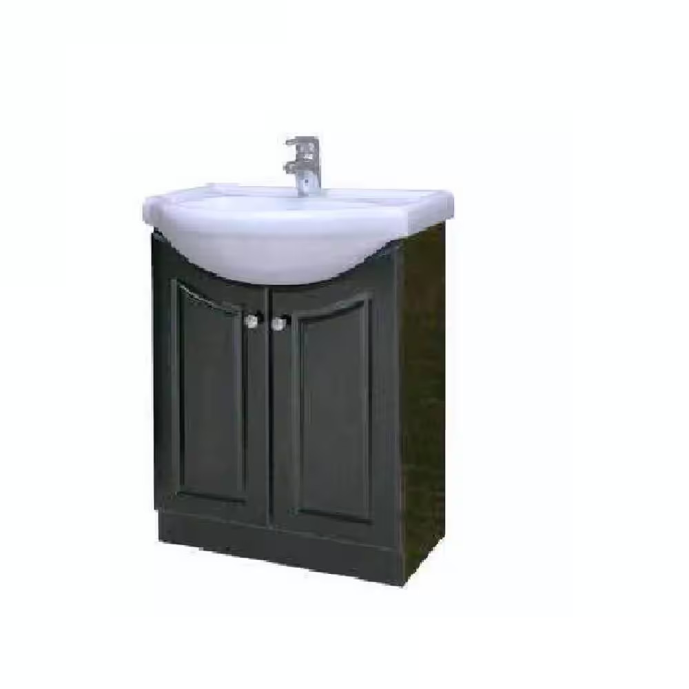24 In. W Standard Vanity in Satin Black Color with Ceramic Vanity Top in White w