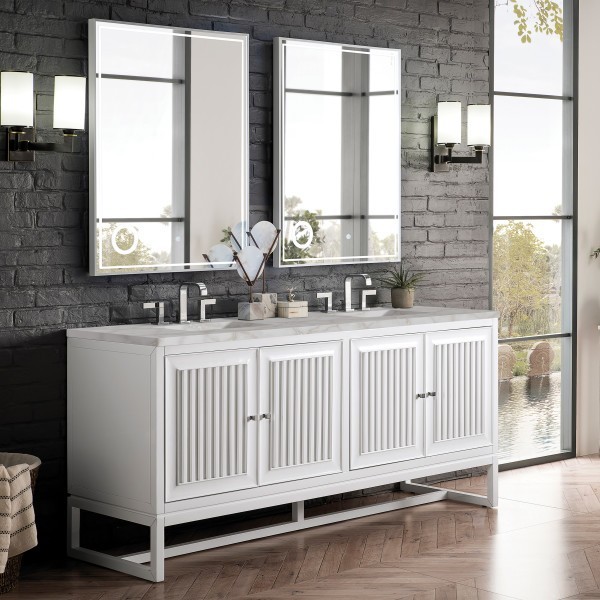 72″ James Martin Athens E645-V72-GW-3VSL Double Vanity Cabinet Silver Top