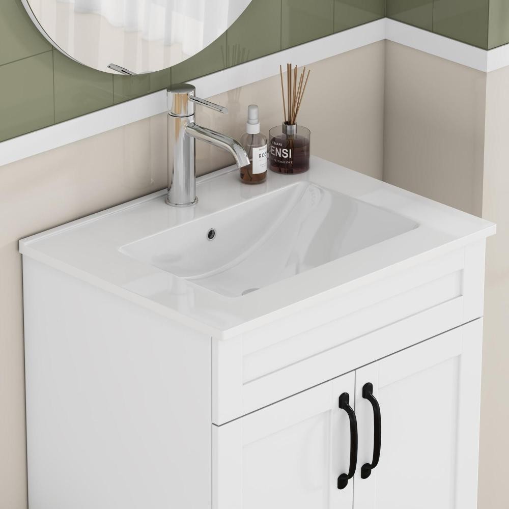 32-Inch White Ceramic Bathroom Sink, Fits 32-Inch Vanity,Pre-Drilled Faucet Hole