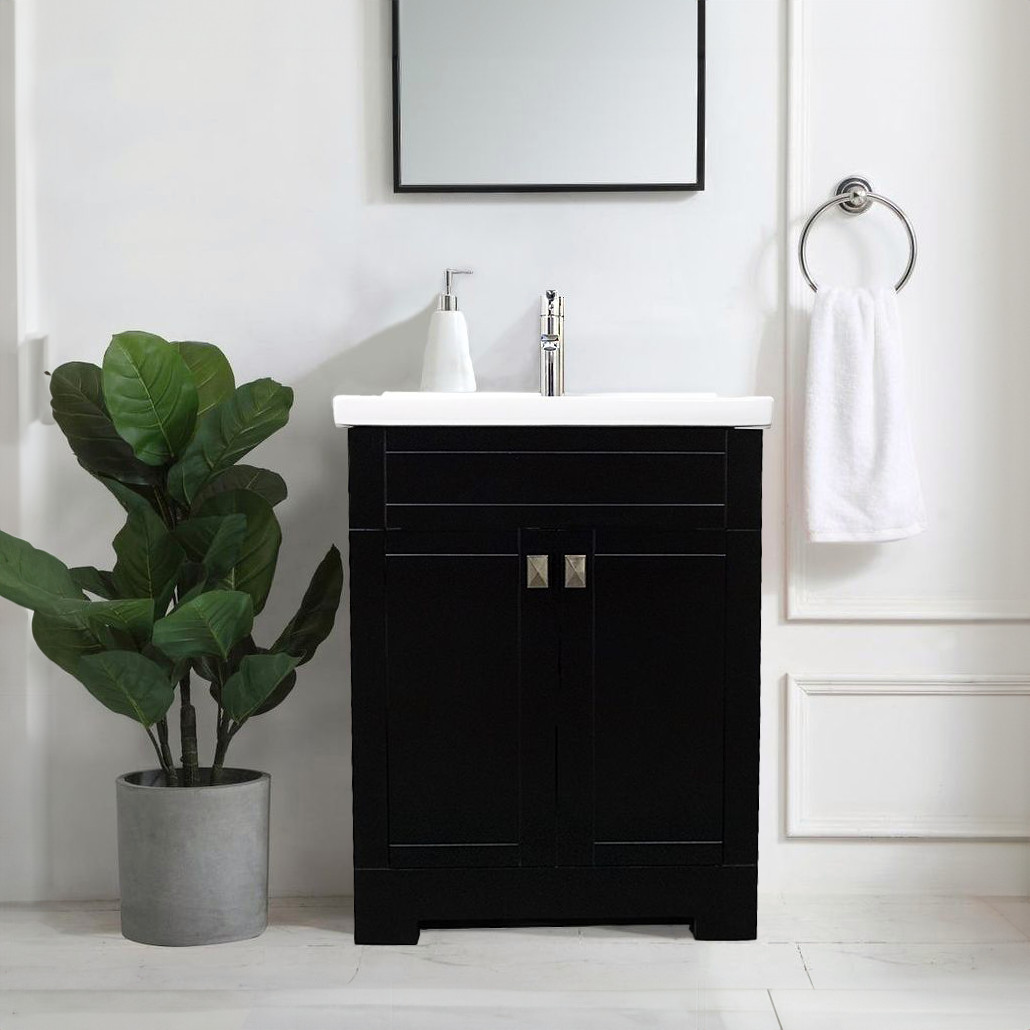 Trenta 24″ W x 19″ D x 33″ H Vanity in Black with White Ceramic Vanity Top