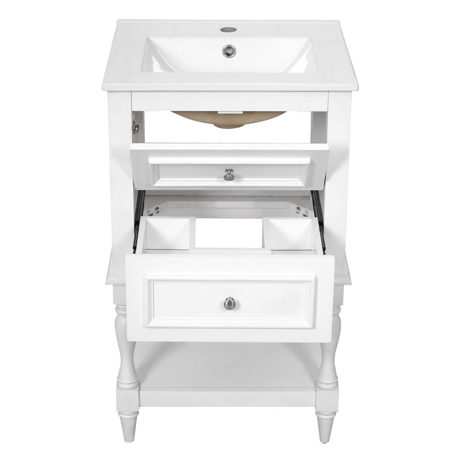 20″ Bathroom Vanity with Ceramic Sink, 2 Drawers & Open Shelf, Retro Design