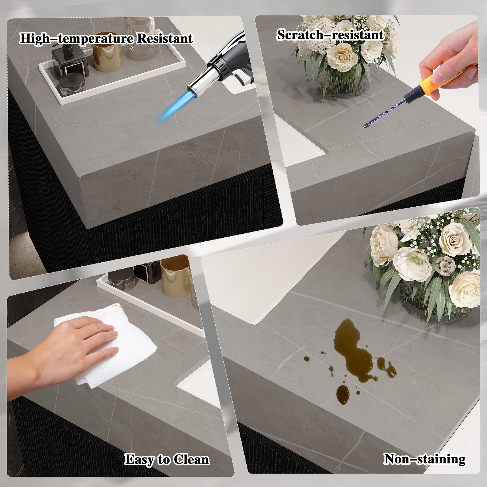 Floating Bathroom Vanity w/Faux Marble Top,Ceramic Sink, Wood Storage Cabinets