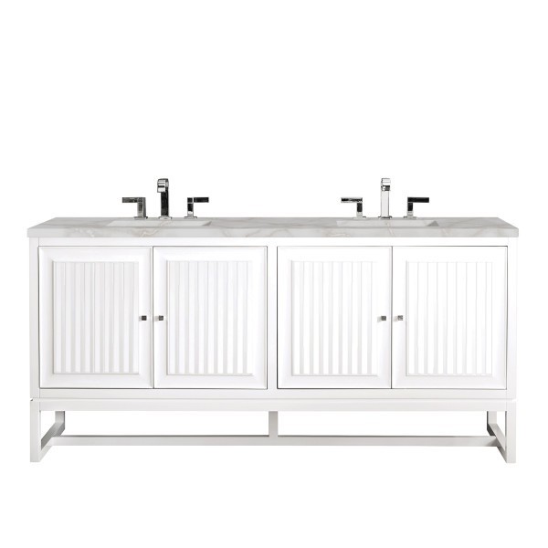 72″ James Martin Athens E645-V72-GW-3VSL Double Vanity Cabinet Silver Top
