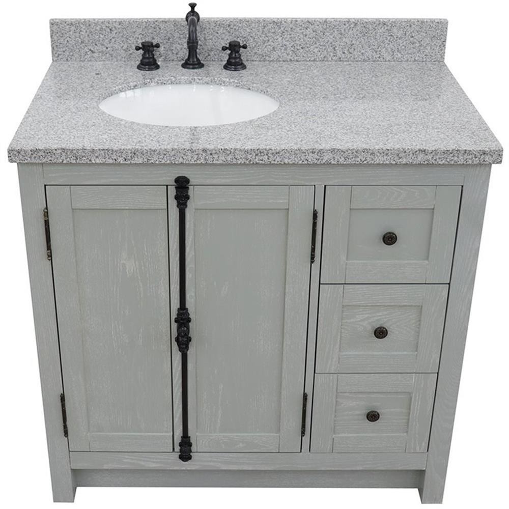 Plantation 37″ Solid Wood Vanity with Left Oval Sink in Gray Ash