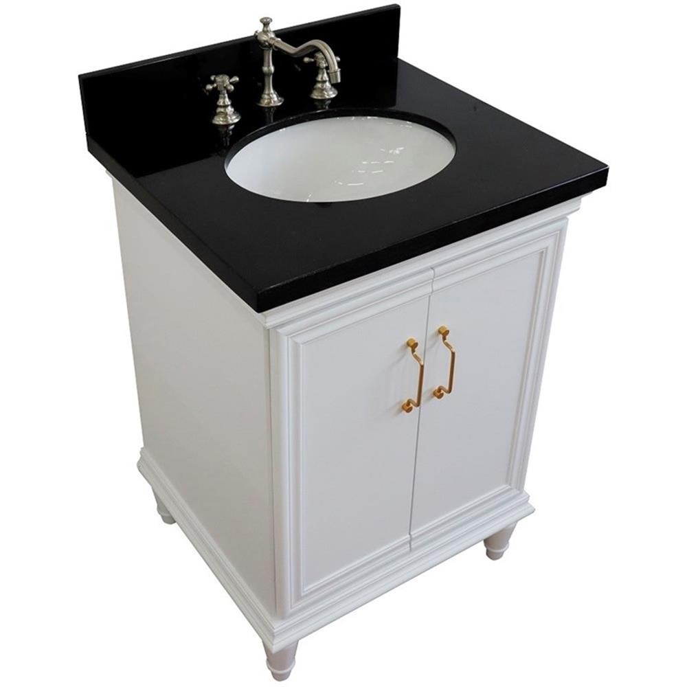 25 in. Single Wooden Vanity White with Black Galaxy Oval Sink