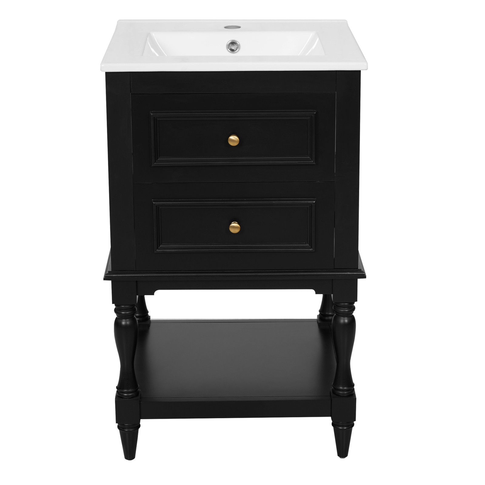 FUNIDEE 20” Bathroom Vanity Set Storage Cabinet with Ceramic Sink Combo Black