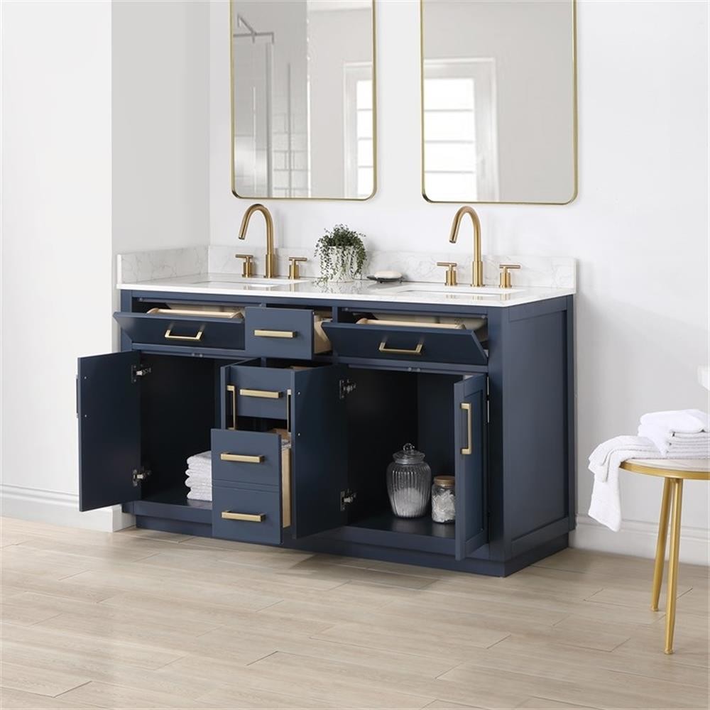Gavino 60″ Wood Vanity in Royal Blue with Composite Stone Top no Mirror