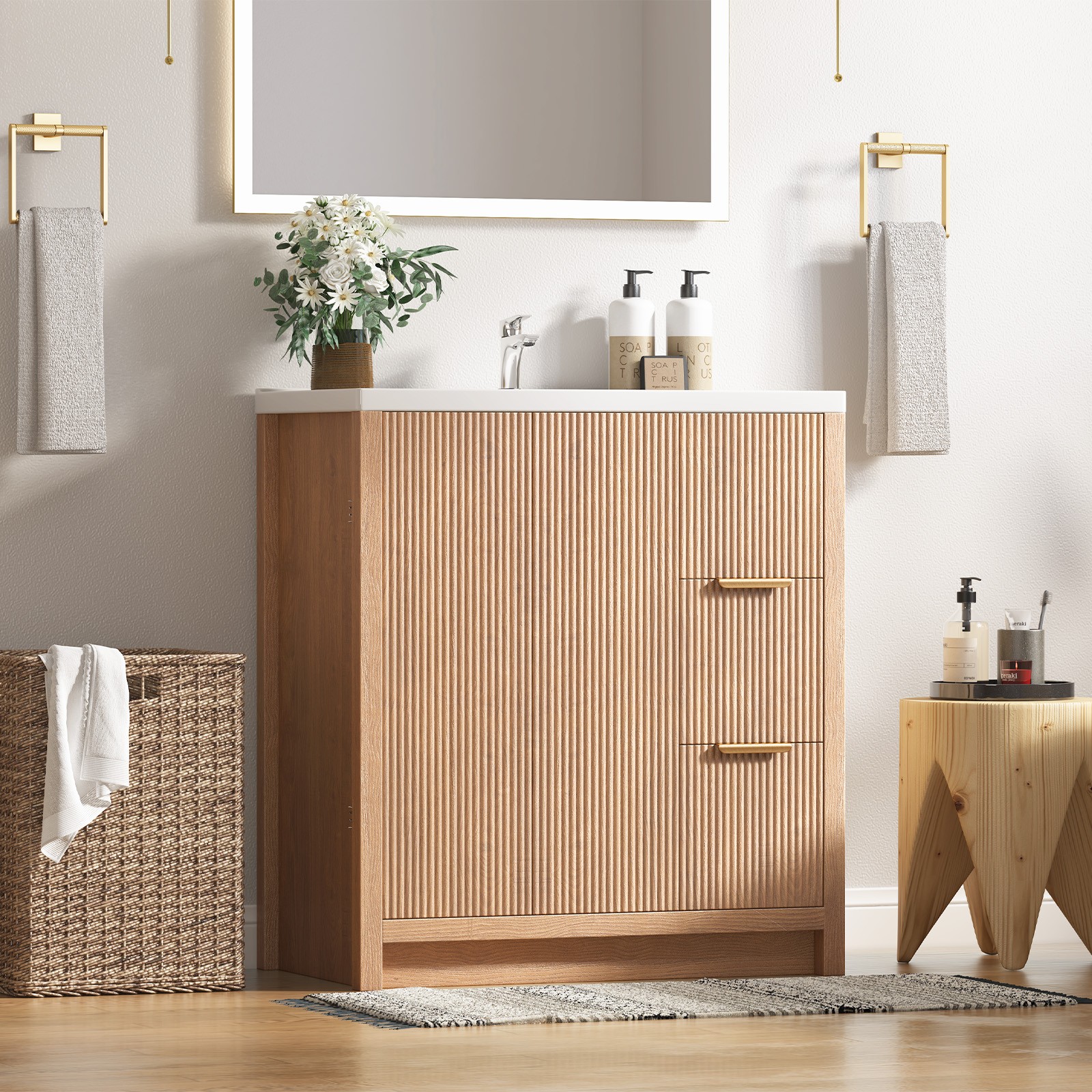 Modern Bathroom Vanity with 2 Drawers,Doors & Storage Shelves,Storage Cabinet