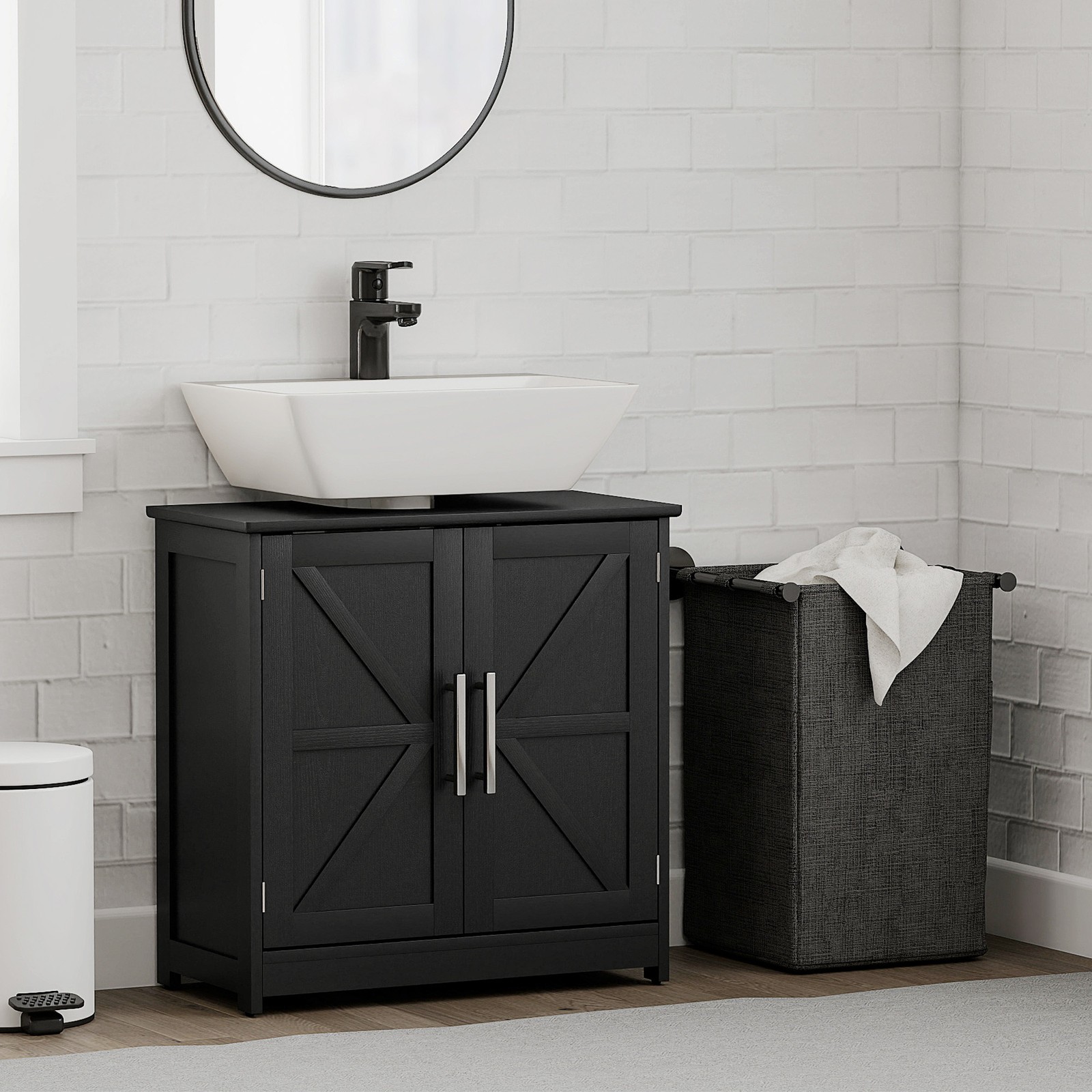 Pedestal Sink Storage Cabinet, Bathroom Sink Cabinet, Black