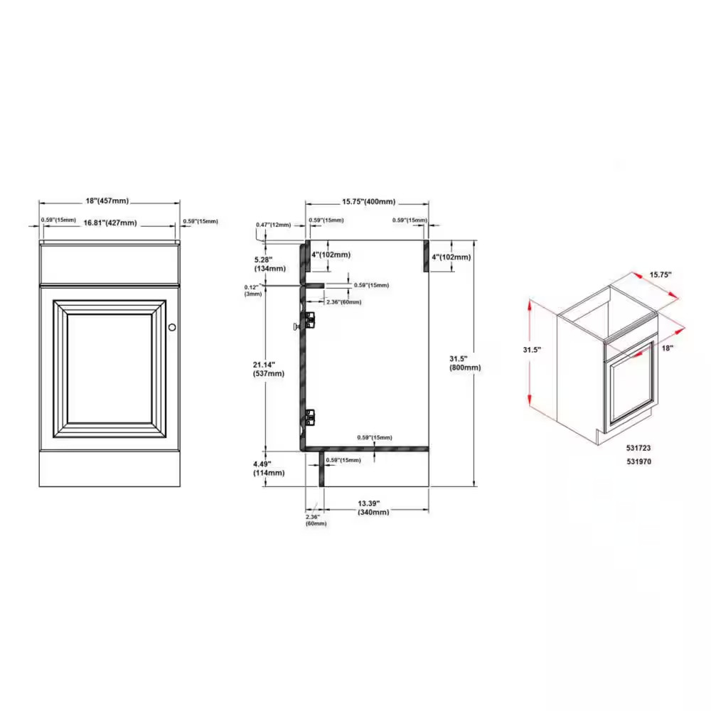 Wyndham 18 In. 1-Door Bath Vanity Cabinet Only in White (Ready to Assemble)