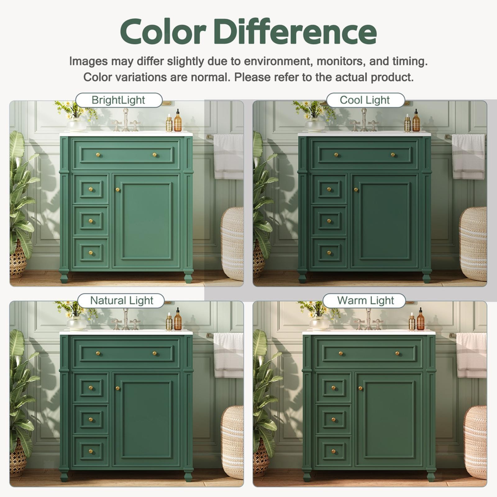 French Bathroom Vanity with Ceramic Basin, Adjustable Storage, Doors, and