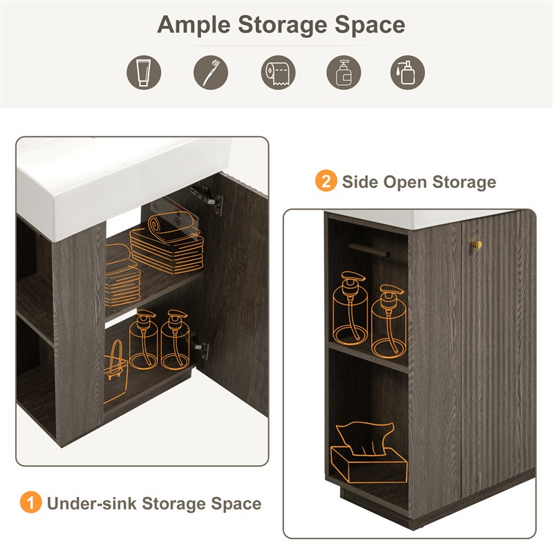 21.6″ Bathroom Vanity with Single Sink,Freestand Right Door Wood Grain Cabinet