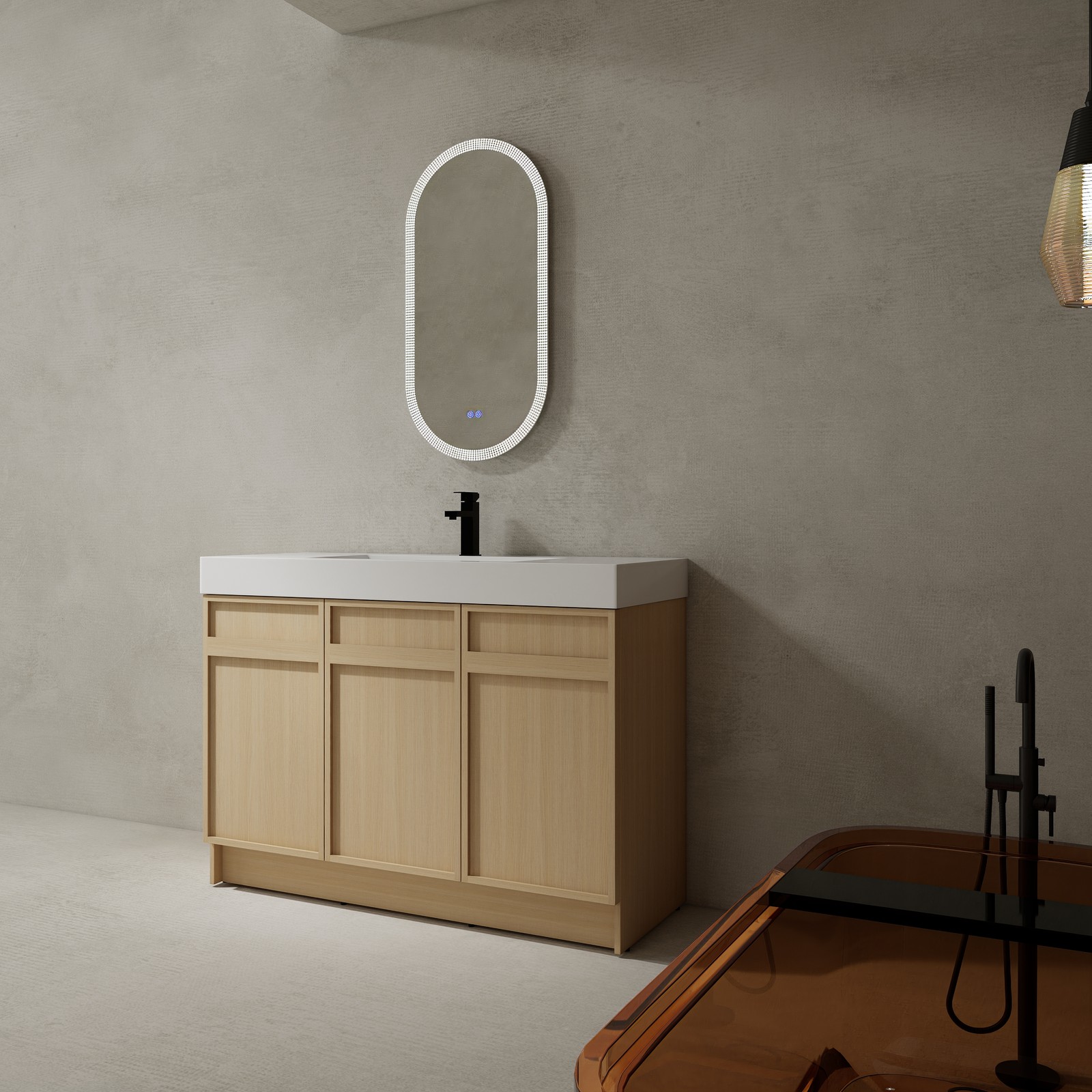 48inch Plywood Double Sink Bathroom Vanity Cabinet W/ 3 Doors White Resin Sink
