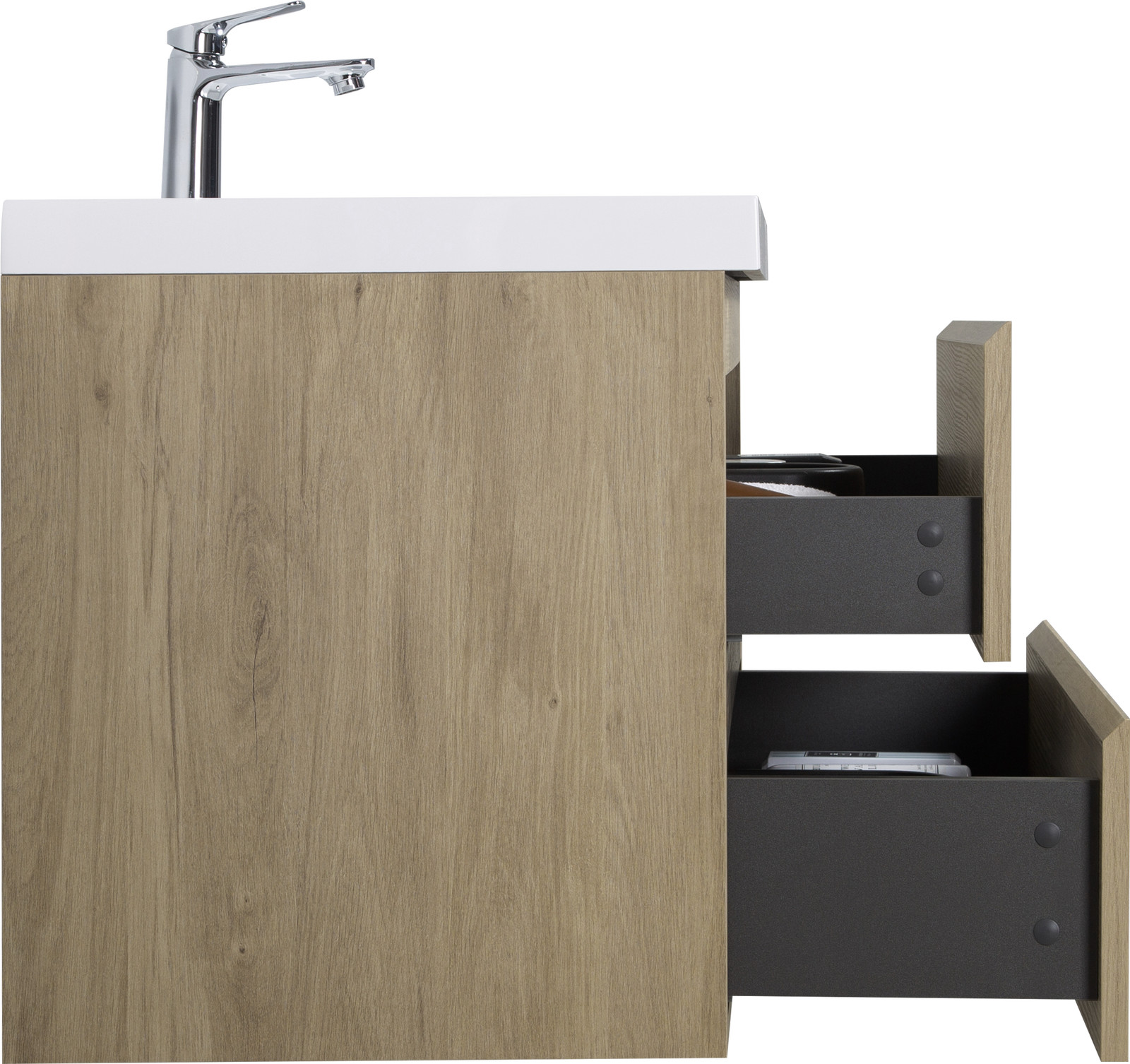 36″ Floating Wall-Mounted Bathroom Vanity with Resin Sink Top Basin 2Drawers Oak