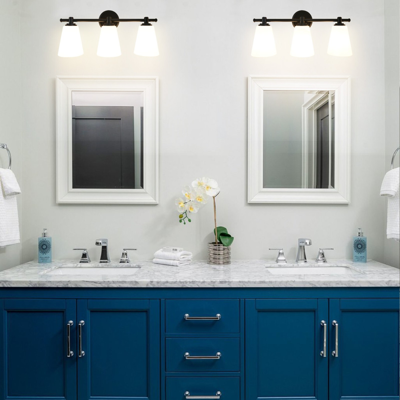Lucere modern Vanity Wall Sconce LED 3-Light Bathroom Opal Glass shade fixtures
