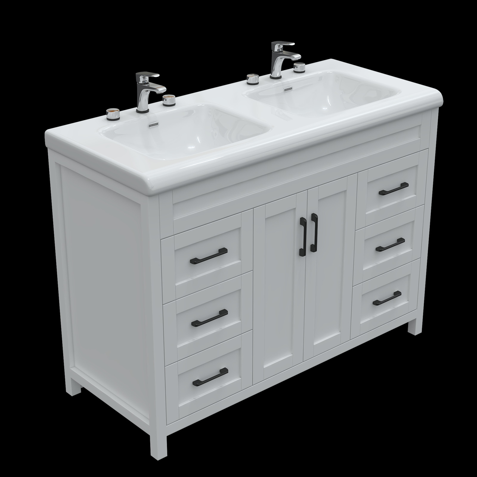47″ Bathroom Double Sink Vanity Cabinet Ceramic Vessel Sink 6-Drawer Cabinet