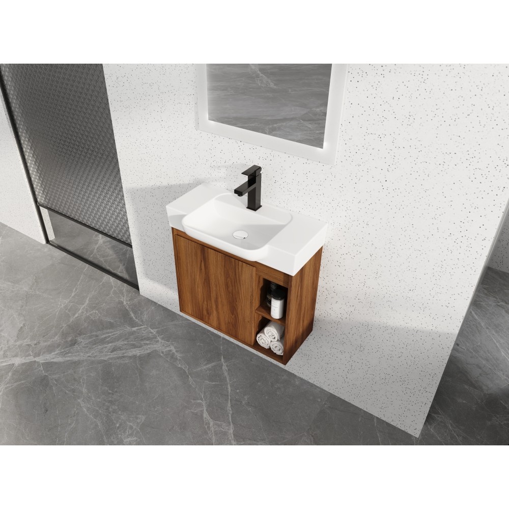 24” Wall-Mounted Bathroom Vanity with White Ceramic Sink & Soft-Close Door