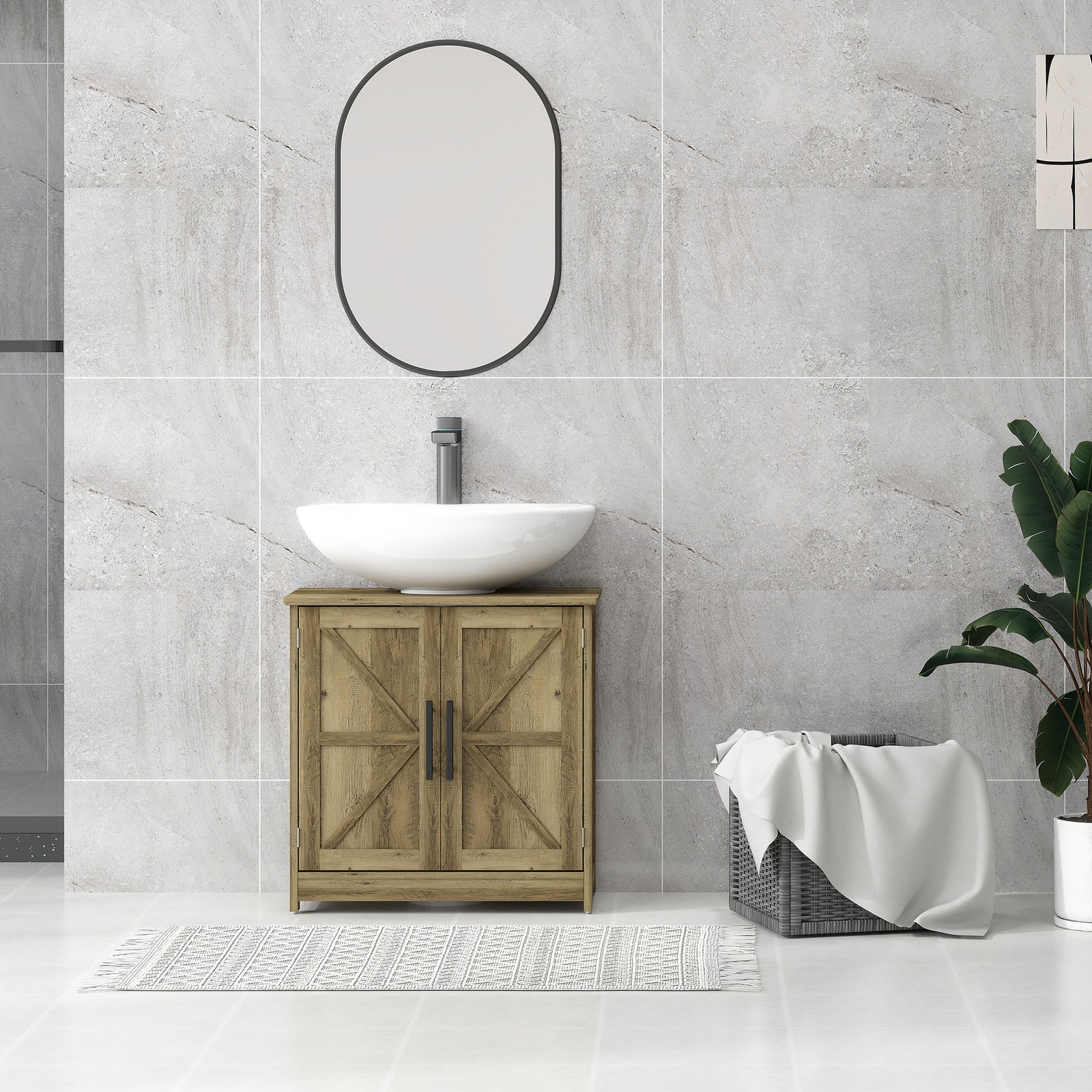 Pedestal Sink Storage Cabinet, Bathroom Sink Cabinet, Light Gray