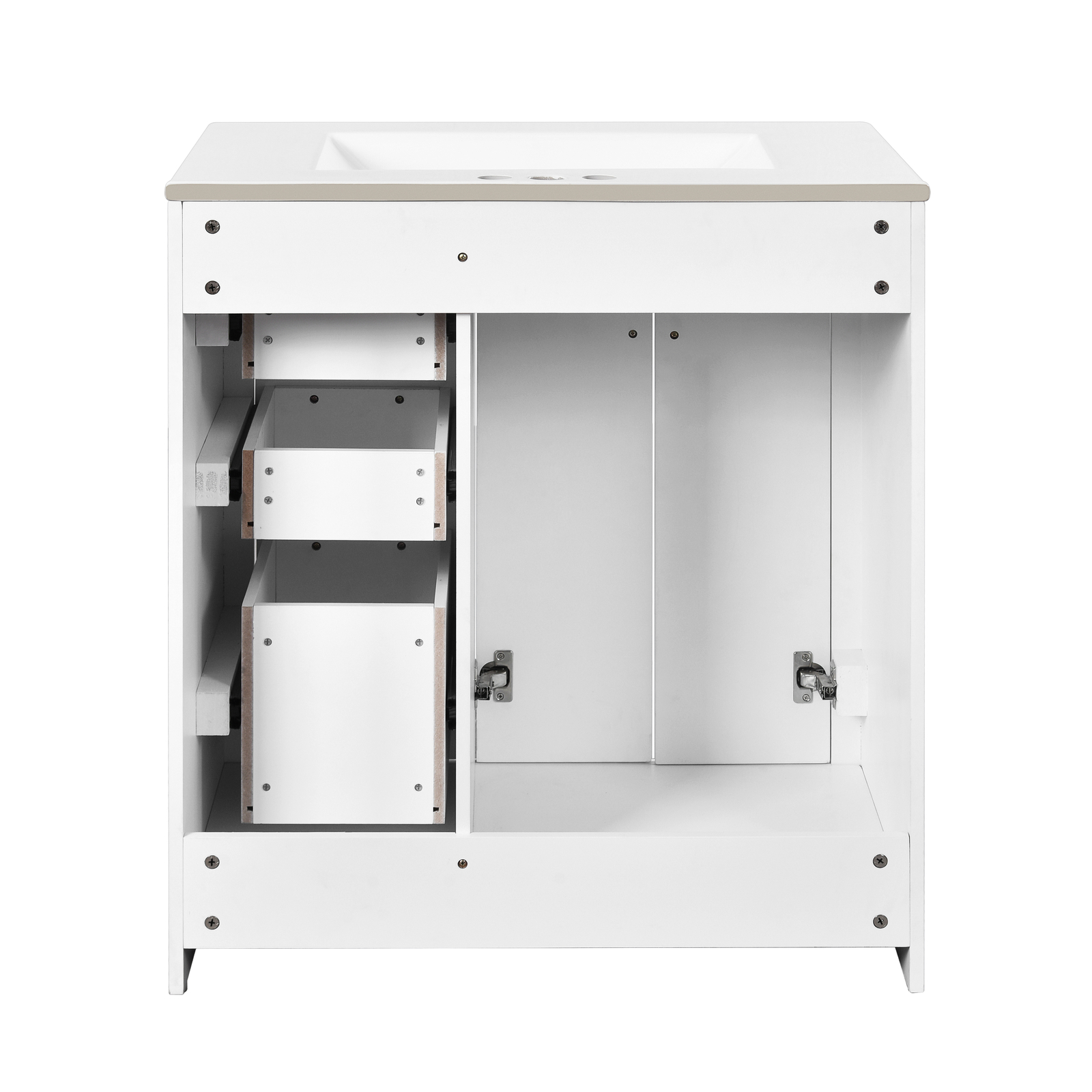 30” Freestanding Bathroom Vanity with Ceramic Sink 2 Doors and 3 Drawers White