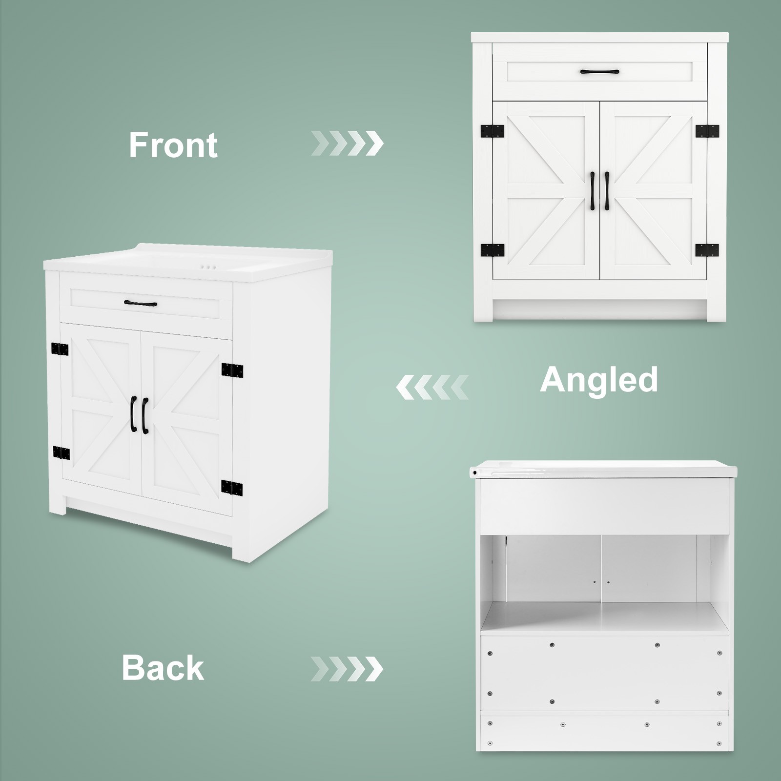 23″ Freestanding Bathroom Vanity Laundry Cabinet w/ Ceramic Sink Combo, White