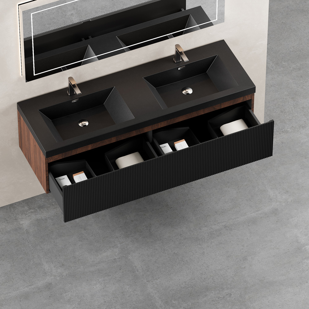 60″ Wall Mounted Bathroom Vanity w/Double Sink,2 Drawers,Floating Vanity Cabinet