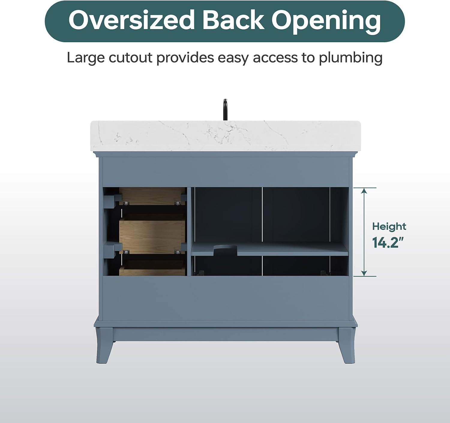 42″ Steel Blue Bathroom Vanity with Sink, Soft Close Doors & Quartz Top