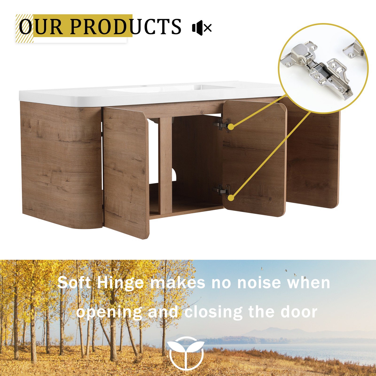 48″ Plywood Floating Wall-Mounted Bathroom Vanity Resin Sink 3 Soft-Close Doors