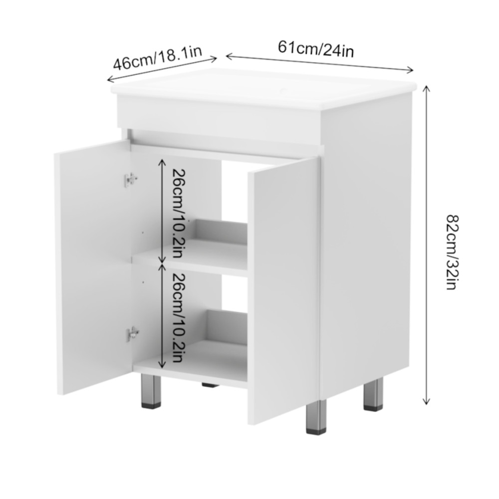 Freestanding Bathroom Vanity with Sink Beige+White Ceramic Vanity Cabinet