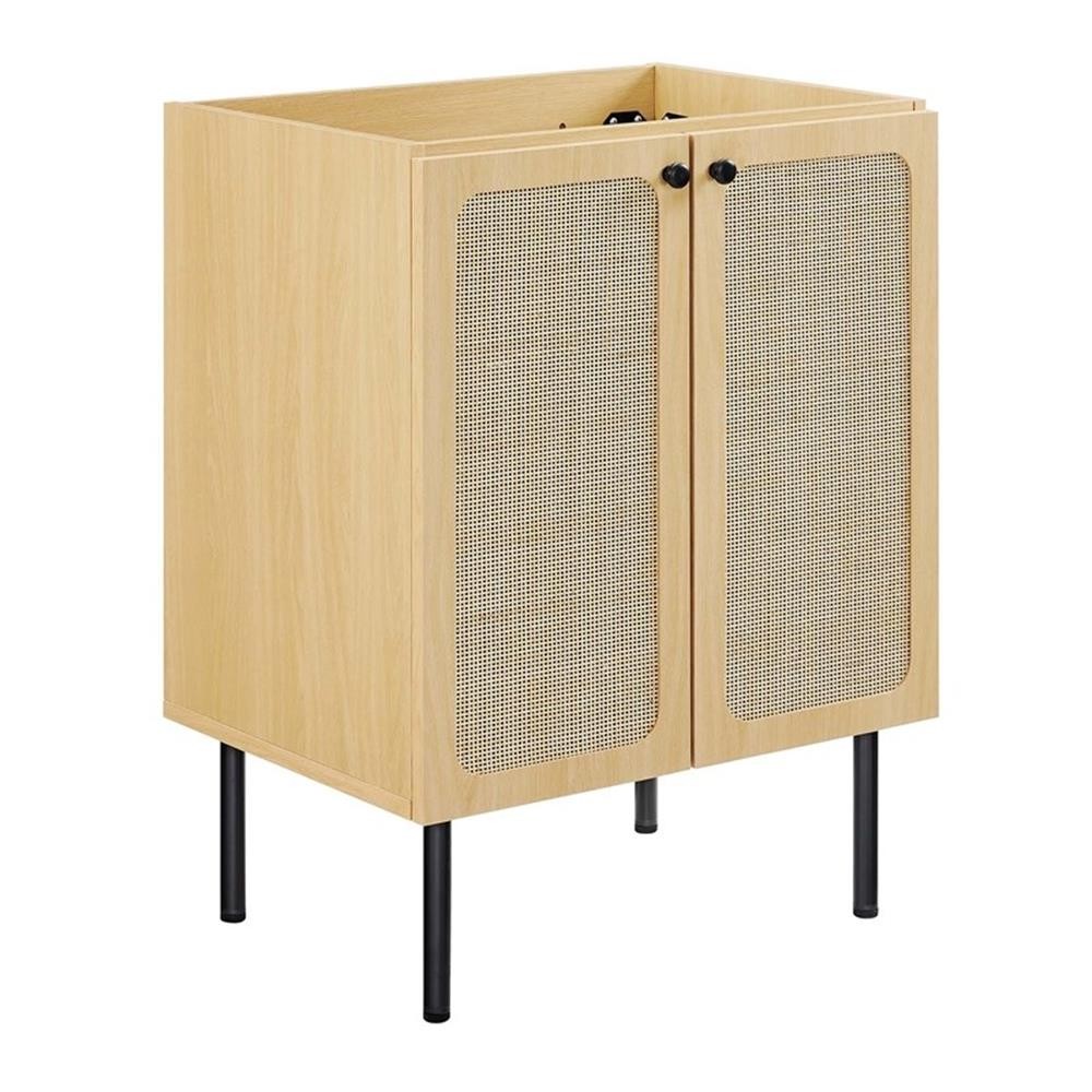 Modway Chaucer 24″ Wood & Rattan Bathroom Vanity in Oak/Black
