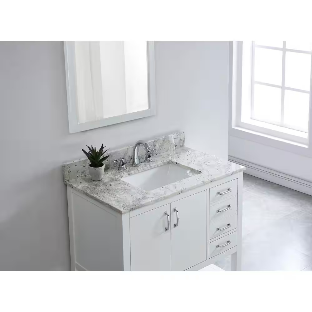 37 In. W X 22 In. D X .75 H Granite Vanity Top in Glacier White Rectangular with