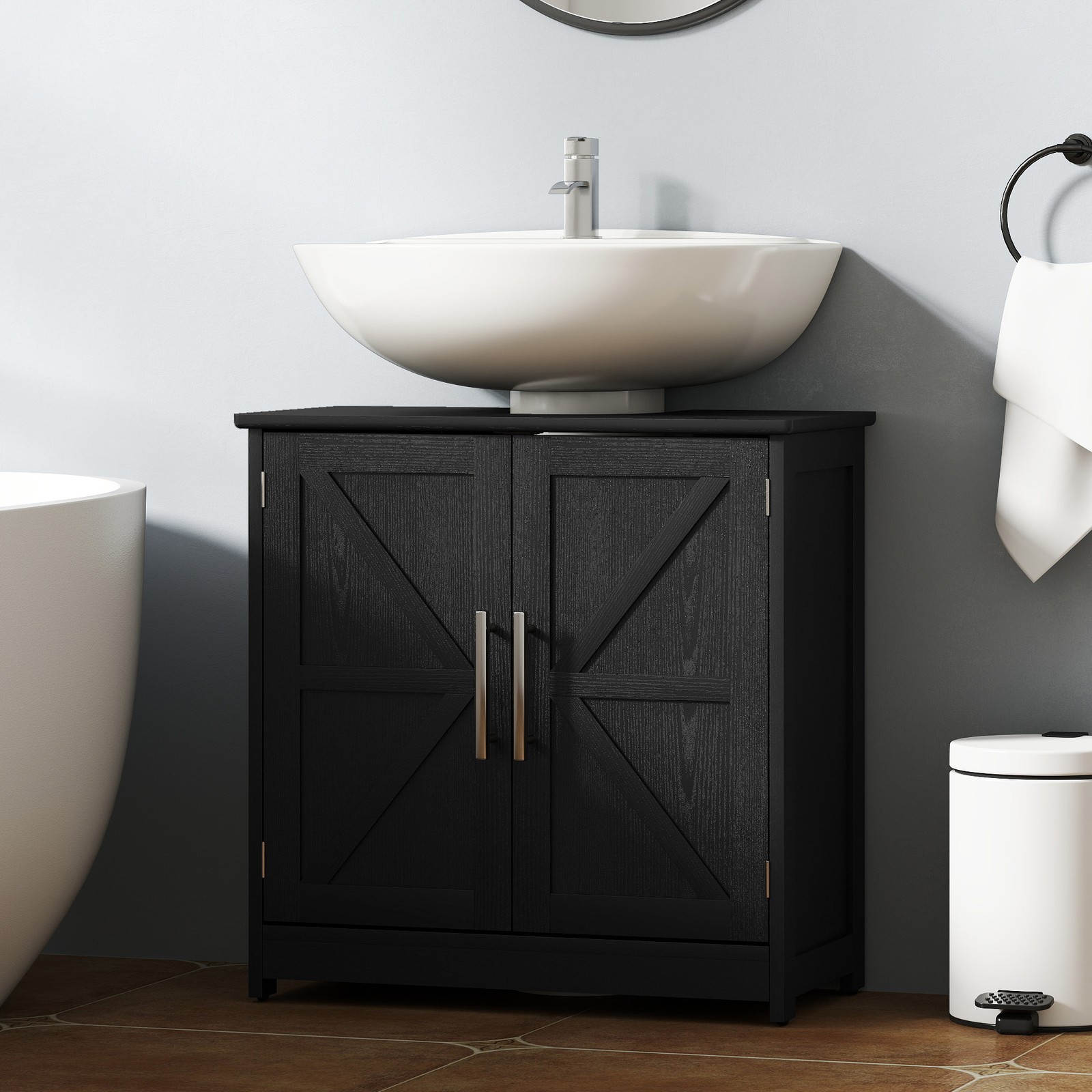Pedestal Sink Storage Cabinet, Bathroom Sink Cabinet, Black