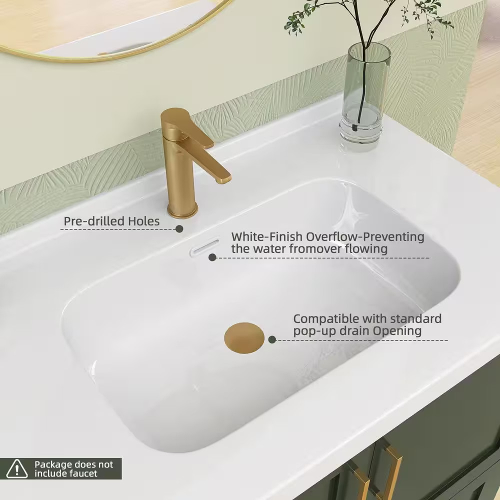 36 In. W X 22 In. D Solid Surface White Rectangular Single Sink Bath Vanity Top