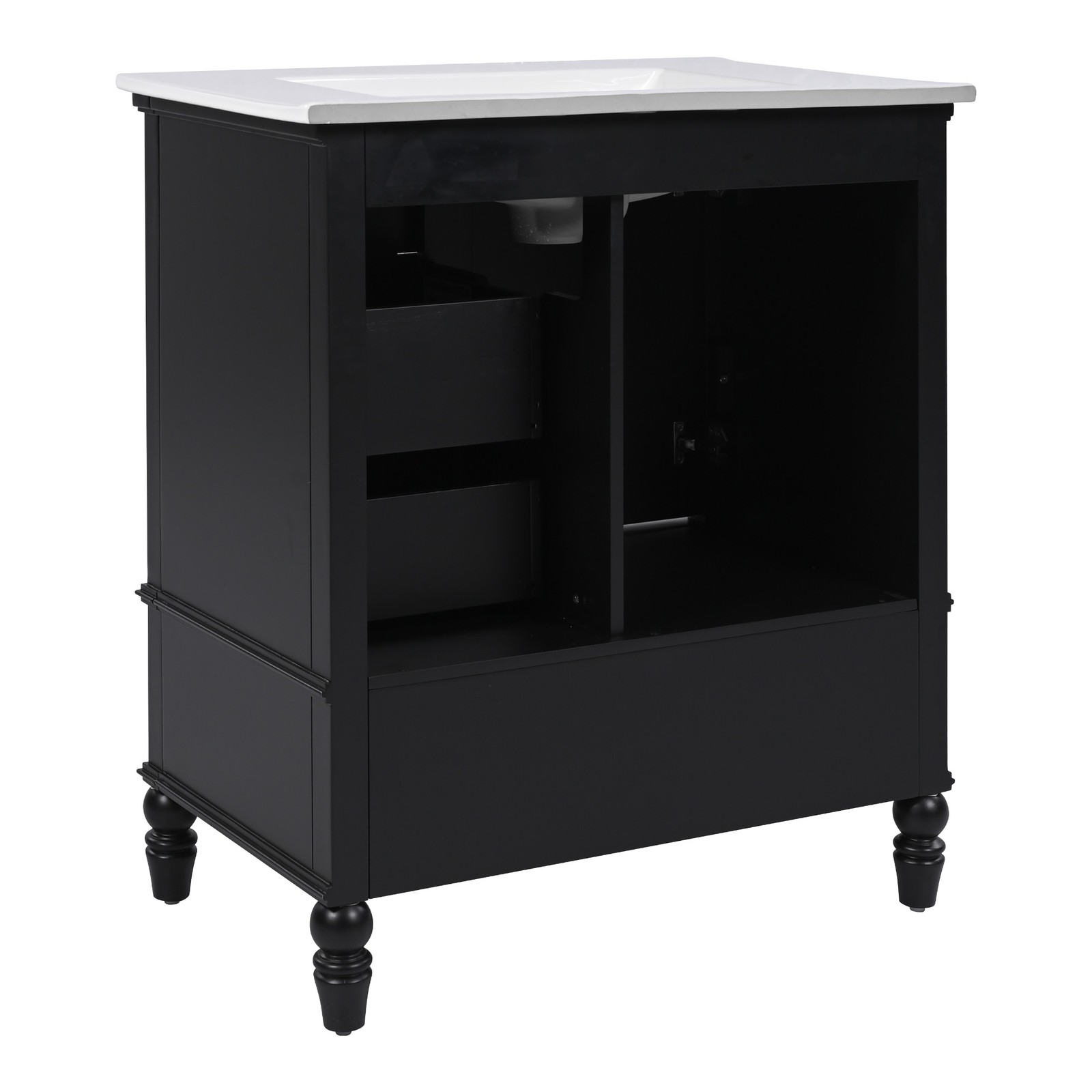 30″ Bathroom Vanity with Sink & Cabinet, Black, Solid Wood & MDF