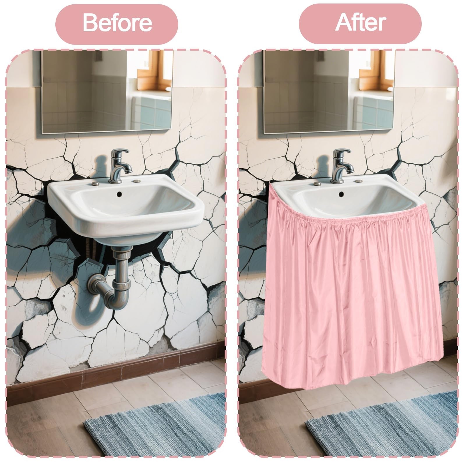 Sink Skirt for Bathroom, 32.7×55.1in Polyester Decorative Sink Curtain Bathro…