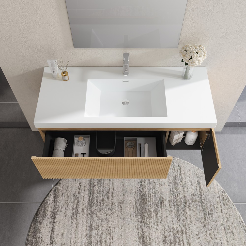 48″ Wall Mounted Bathroom Vanity w/Sink, Floating Vanity Cabinet, Drawer, Door