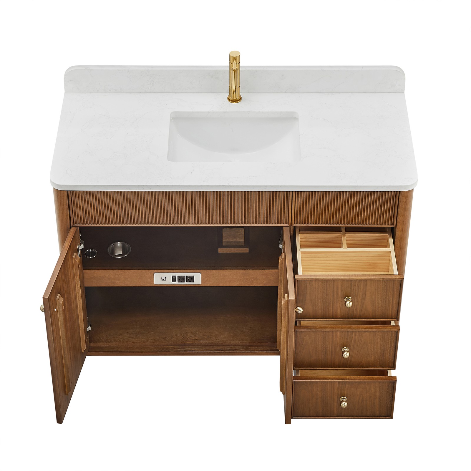 Zogno 48″ Single Sink Bath Vanity in Natural Walnut with White Grain Stone Top