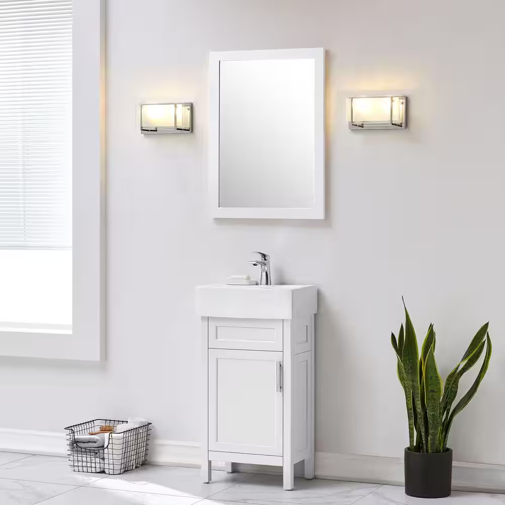 Arvesen 18 In. Single Sink Compact Bath Vanity in White with White Ceramic Top