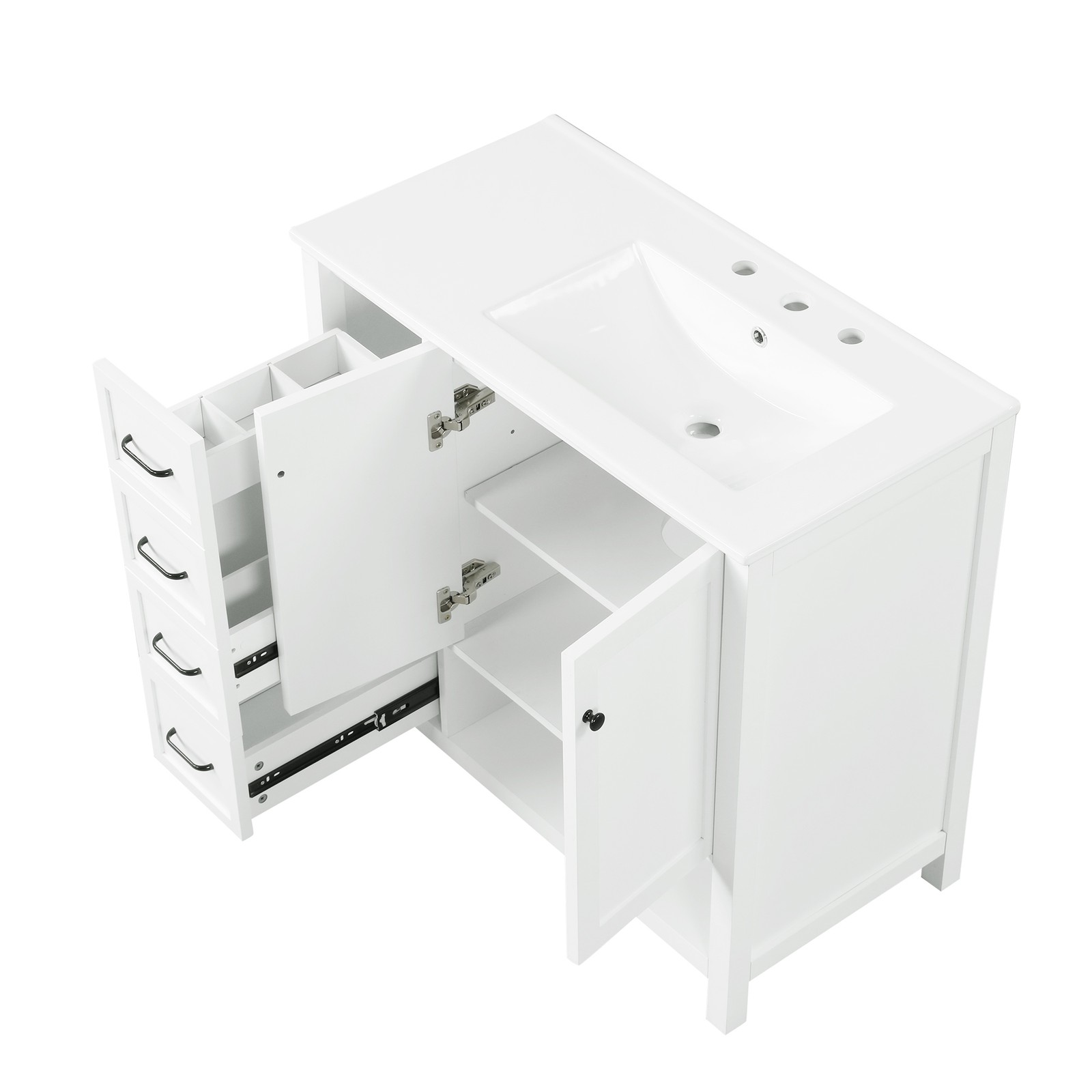 36″ Bathroom Vanity with Ceramic Sink, Modern Storage Cabinet w/Doors & Drawers