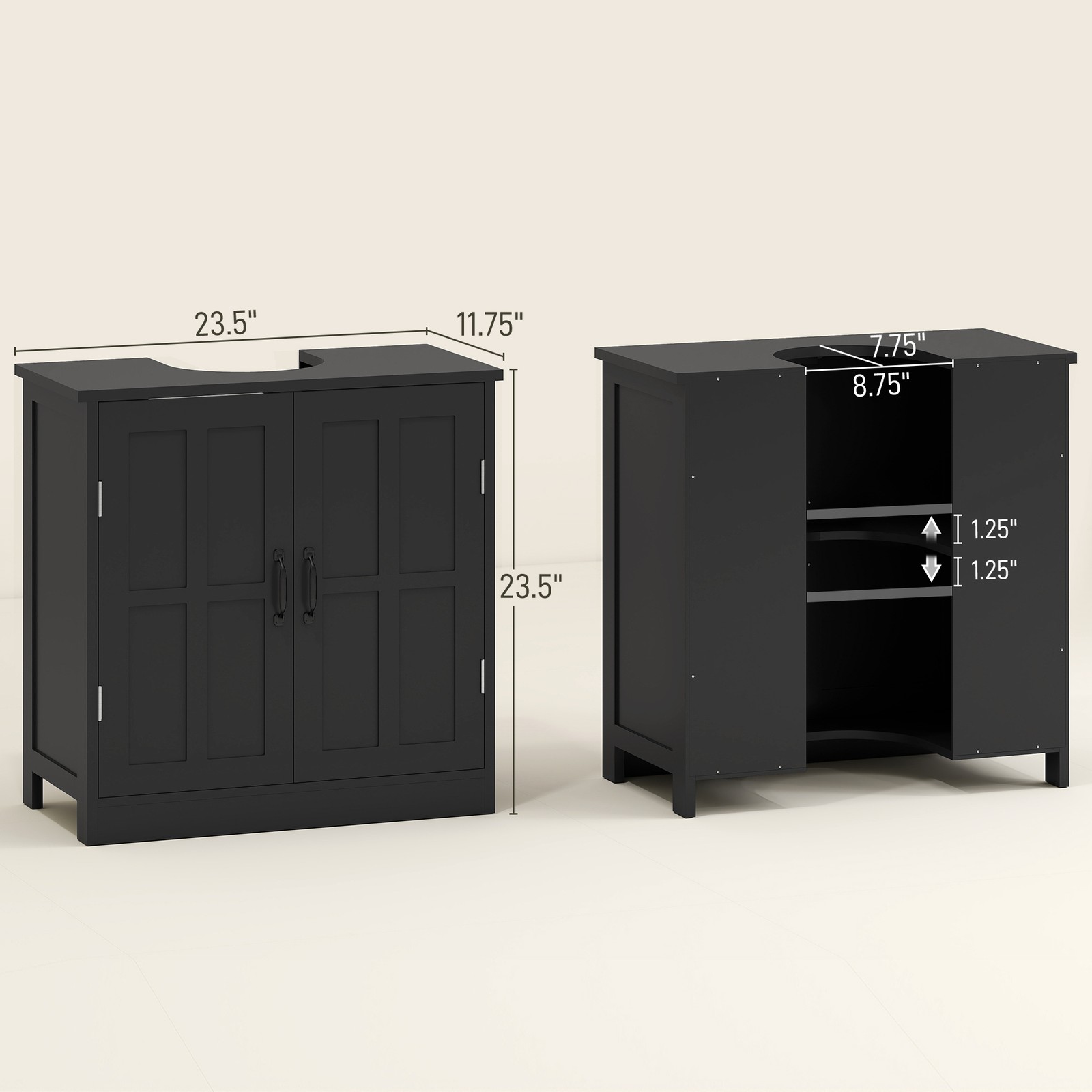 Sink Cabinet, Pedestal Sink Cabinet with Adjustable Shelf, Black