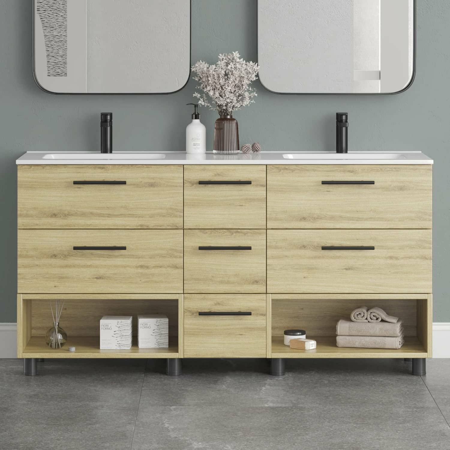 Georgia 60″ Vanity Base Cabinet | Ginger Wood | 60 X 33,5 X 21,5 in