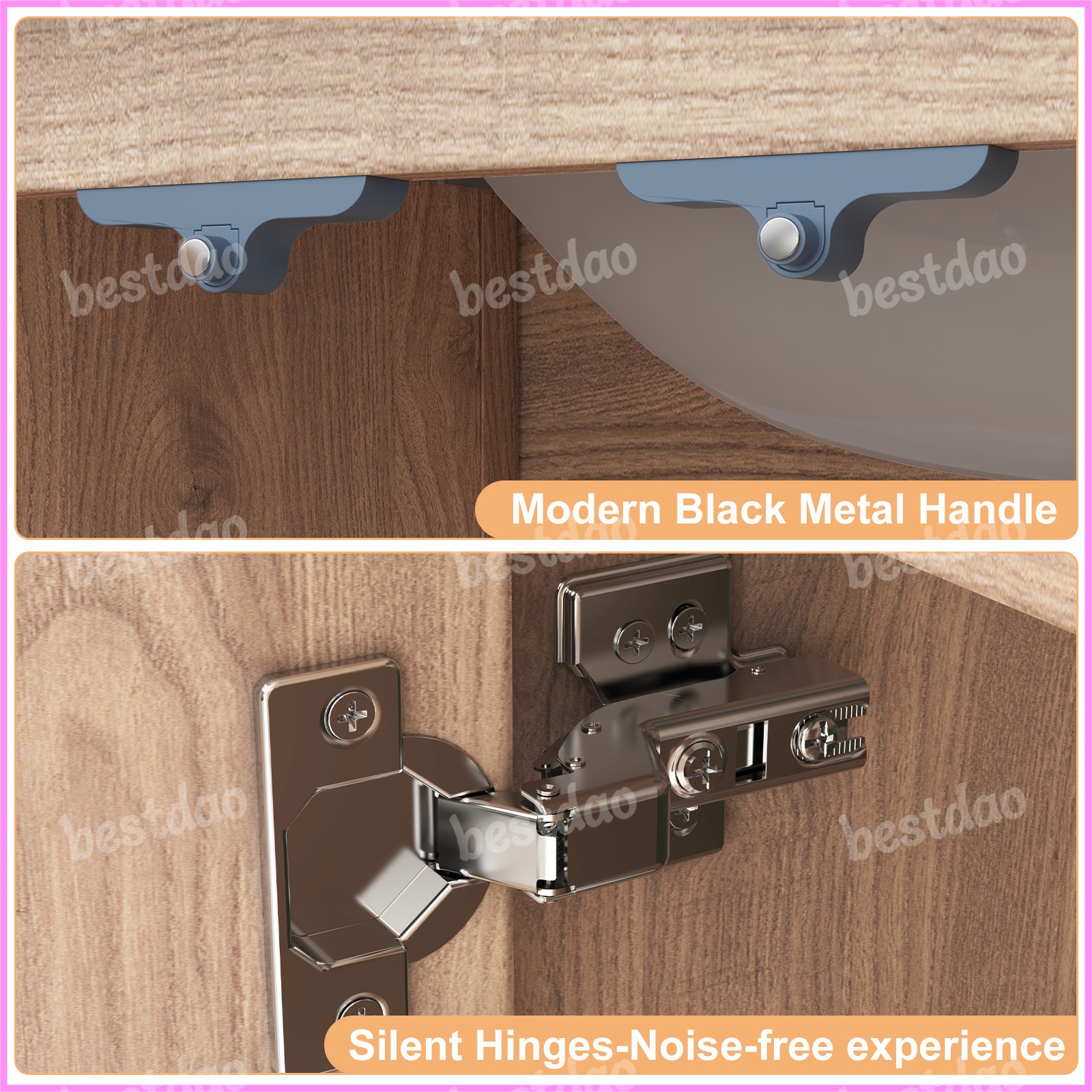 47″ Double Sink Bathroom Vanity Wood Grain Modern 2 Basin Storage Cabinet