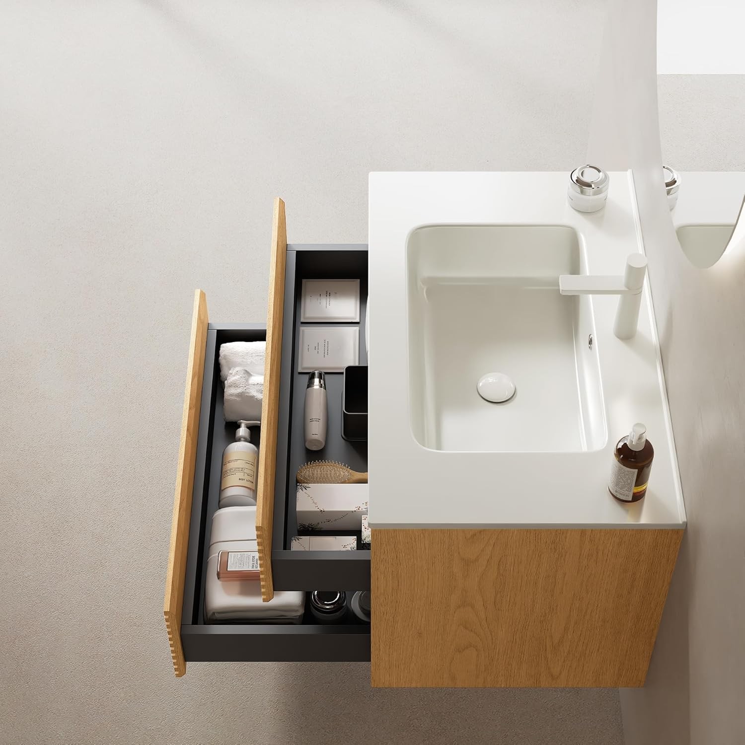 24″ 30″ 36″ Wall Mounted Bathroom Vanity w/Sink,2 Drawer,Floating Vanity Cabinet