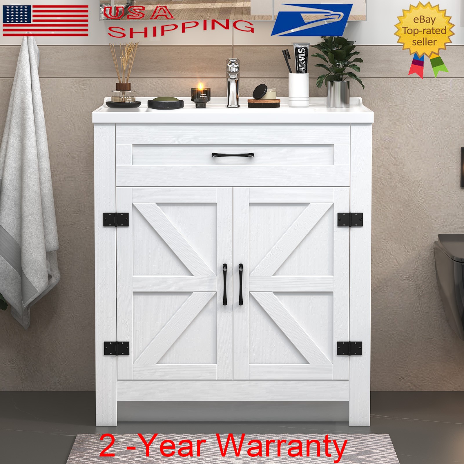 31″ Modern Design Bathroom Vanity Cabinet with Undermount Ceramic Sink w/Drawers